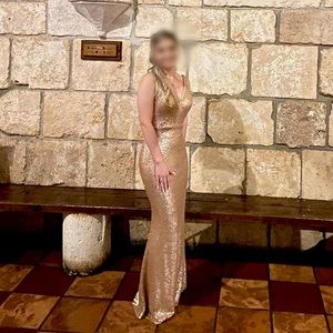 Beautiful Rose Gold sequin dress, size 2. Brand name is Revelry, only worn once